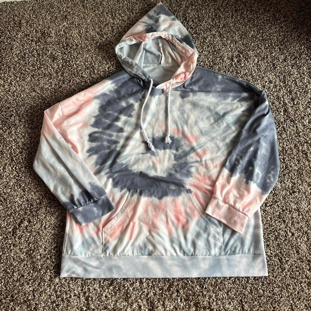Pink and Blue Tie Dye Thin Hoodie Shein Women XXL